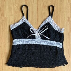 Black Lace Camisole with White Trim